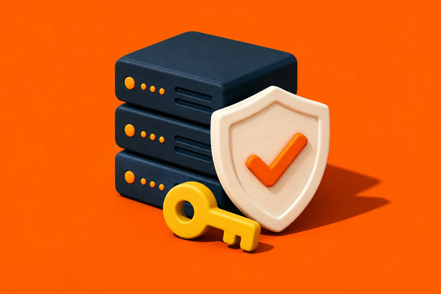 Illustration of servers protected by a shield and key