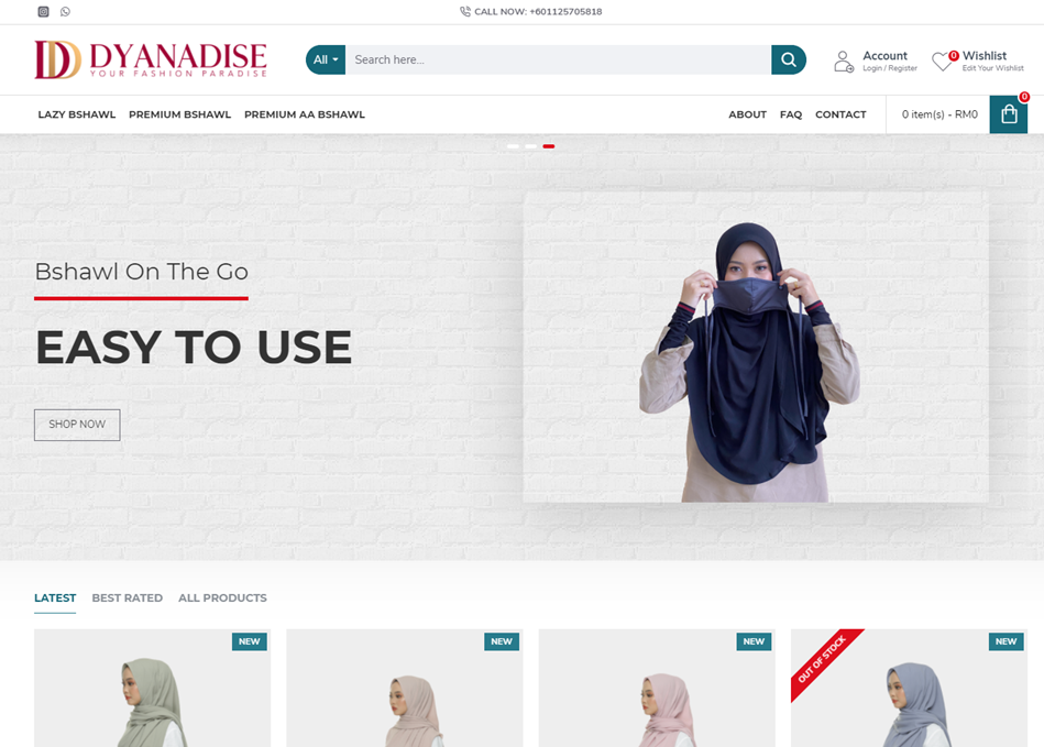 Dyanadise · Online store project screenshot