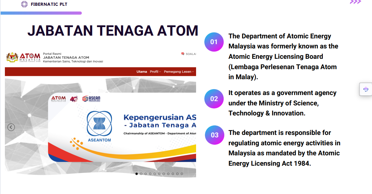 Jabatan Tenaga Atom official portal with department branding and an ASEANTOM event banner